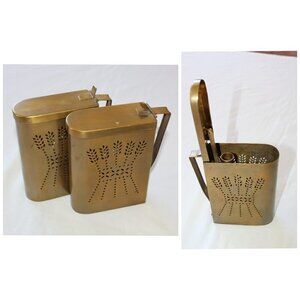 Vintage Mid Century Solid Brass Wheat Spike Candle Holder pair Pull open